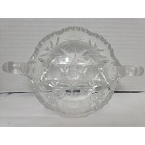 American Brilliant Floral Etched Cut Glass Serving Bowl Candy Dish Sawtooth Edge